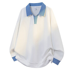 批发假两件翻领卫衣<b class='q'>男</b>士t恤长袖港风青少年高级感潮流宽松<b class='q'>体恤</b>衬衫领