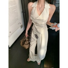 批发Barb Chill松弛周末老钱风套装女春夏无袖背心上衣条纹阔腿<b class='q'>裤</b>