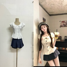 批发瑞茜·威瑟斯 海盐奶盖 纯欲辣妹风中式服装上衣裙子<b class='q'>裤</b> R66582-1H