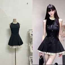 批发新款·●YeYe少女奈奈千金风夏季高级感显瘦无袖西装<b class='q'>连衣裙</b>