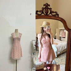 批发04/08 JMSHOP<b class='q'>波点</b>效应雪纺<b class='q'>波点</b>印花挂脖<b class='q'>连衣裙</b>