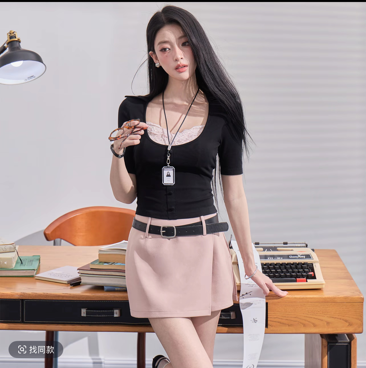 두 수선화 반항적 인 c 조금 페이크 레이어드 u 칼라 반팔 맨위 허리 수축 반신 스커트 여성 디자인 센스 패션 세트