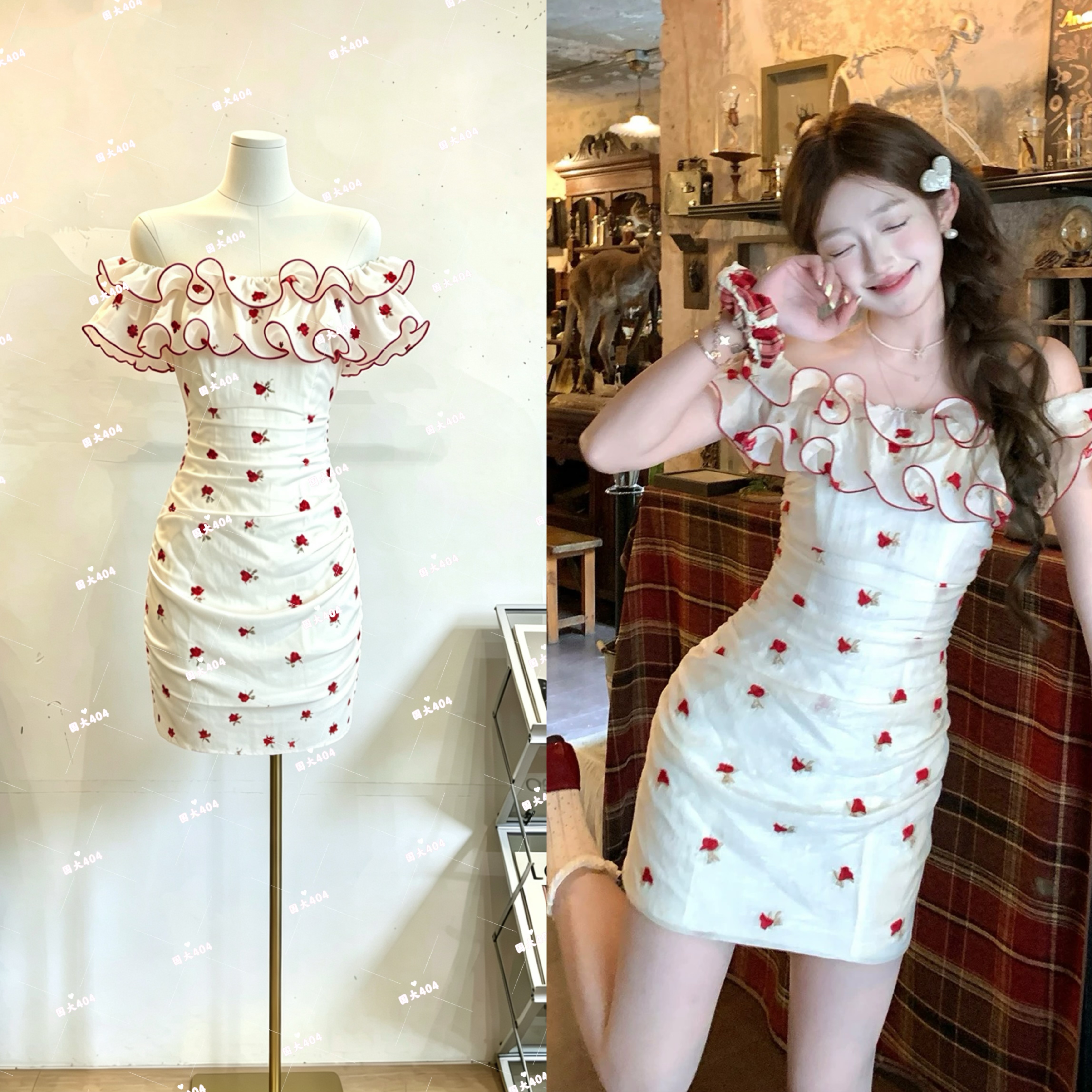 acaine5 6 20 00 95 할인 장미 수선화 계단 프릴 장미 자수 드레스