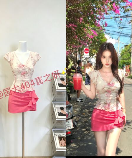 얕은 쇼어 책 제인 레이스 V넥 날다 소매 꽃무늬 반팔 여름 달콤함 핫걸 순수한 욕망 센스