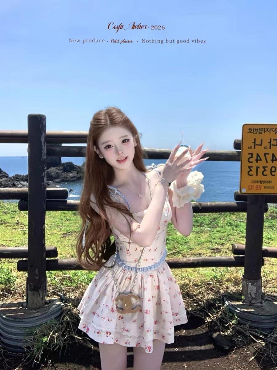 늦게 우산 우산 26 ss 복숭아 지앤 동의 doe 빨간색 블루 꽃무늬 슬립 반 스커트 면 100% 세트 그룹