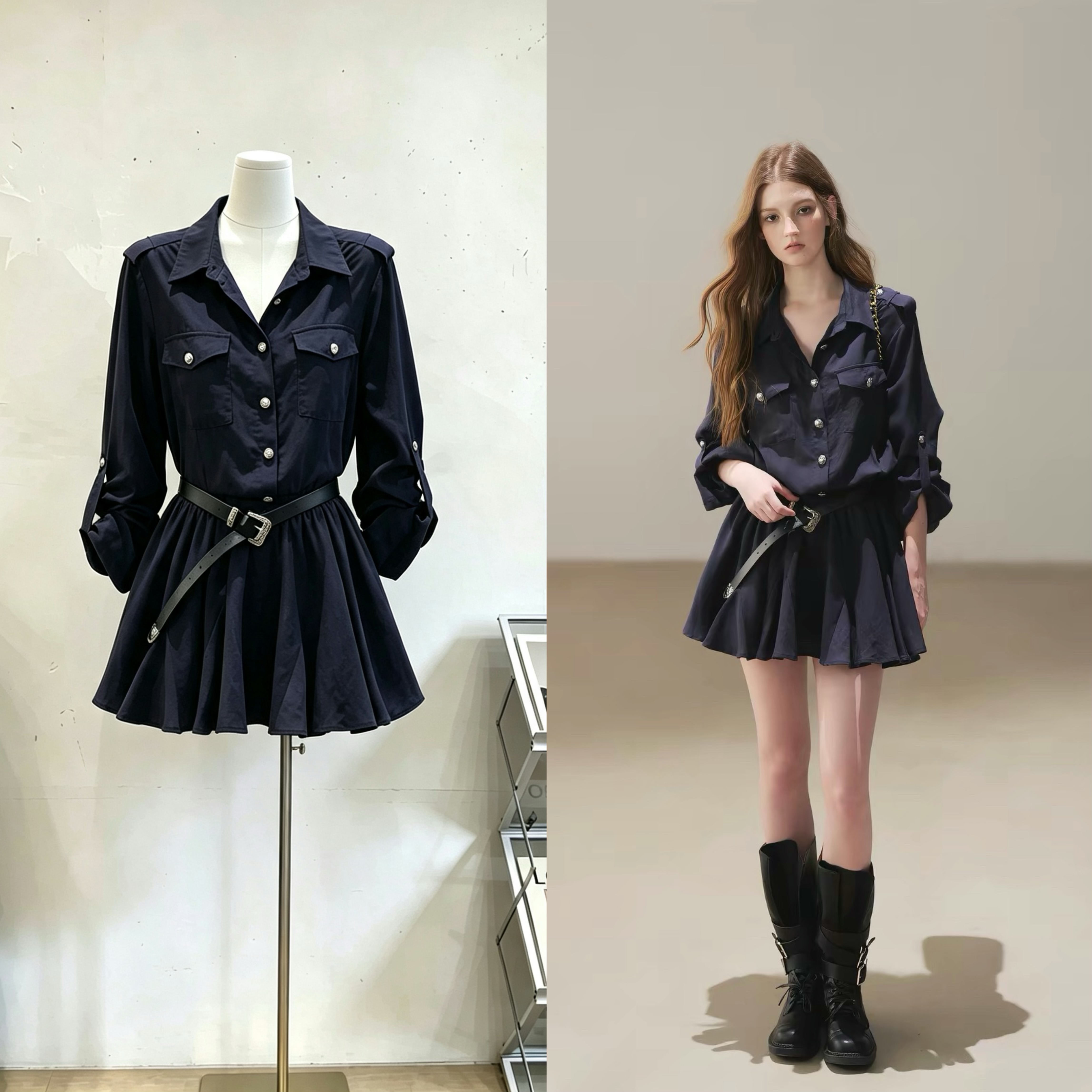 BY30092# 高智感穿搭衬衫连衣裙女秋季蓬蓬裙短裙 服裝批發女裝批發服飾貨源