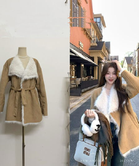 eia 하나 야오 옛날 커피 샵 한 부서 모피 여성 코트 가을 겨울 대 얼굴 전환 모방 스웨이드 원단 코트