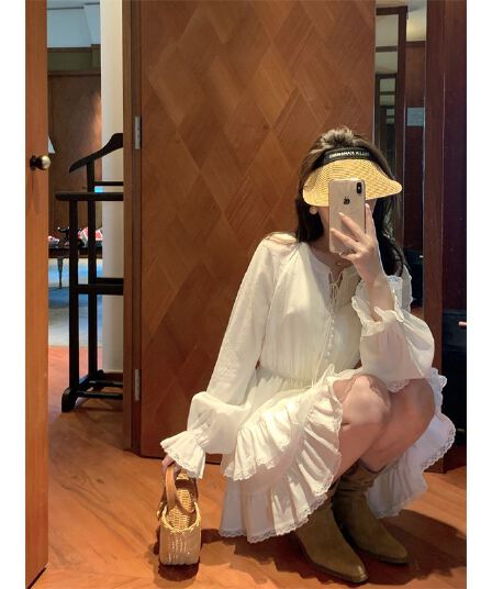 매화 요리 한 이순신 로라 소녀 똑똑한 꽃잎 샤오 바이 치마 레이스 무거운 이중층 연꽃 잎 드레스