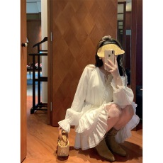 批发梅子熟了伊罗拉少女灵动花瓣小白裙花边重磅双层荷叶摆<b class='q'>连衣裙</b>
