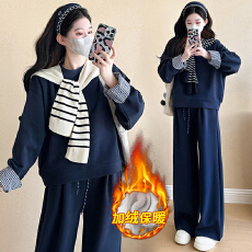 批发加绒加厚2025冬季新款孕妇装两件套网红款阔腿裤孕妇穿搭辣妈大码