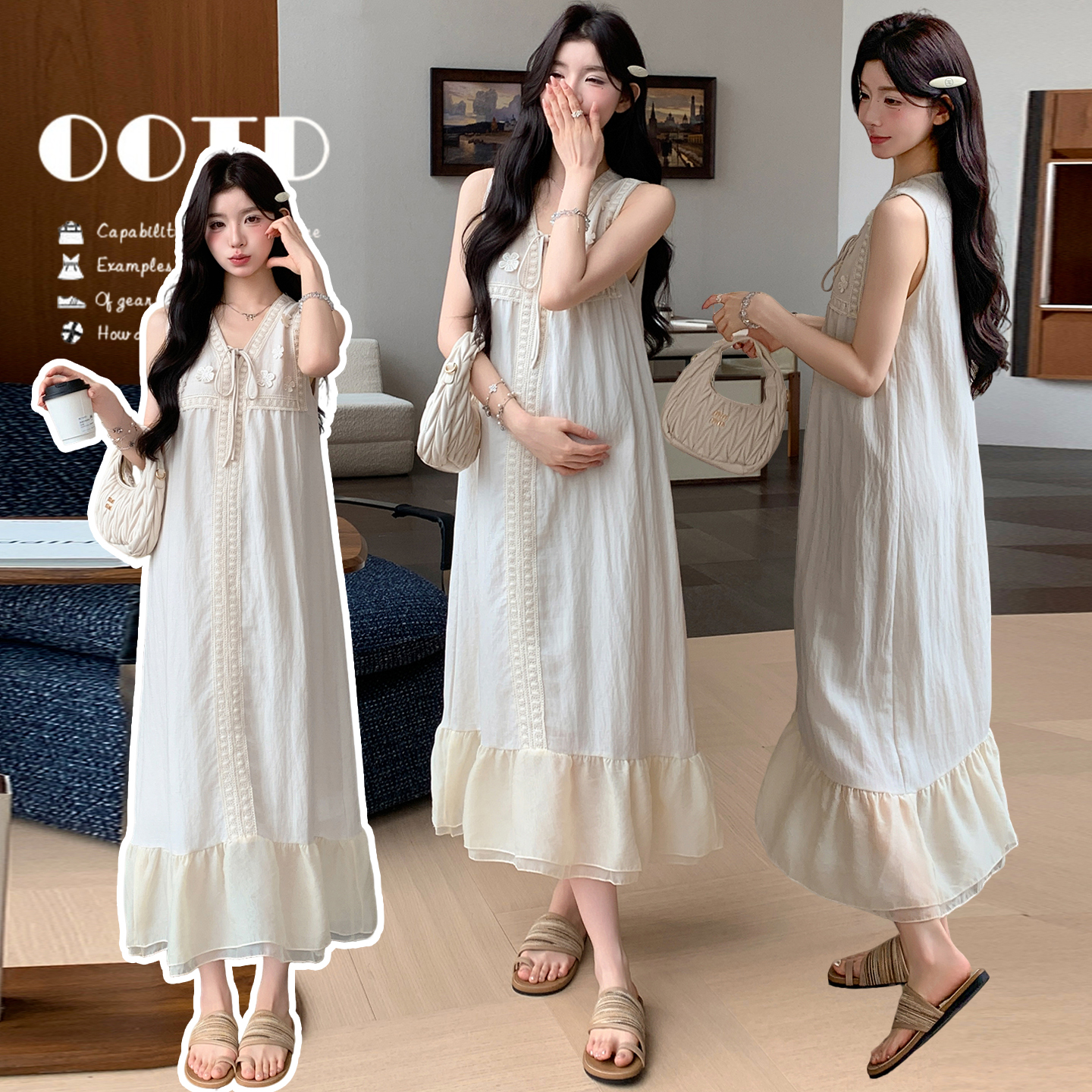 매운맛 엄마 인터넷 유명인 섹션 출산 착용 드레스 2026 여름 새로운 루즈핏 슬림해 보이는 빅 사이즈 중간 길이 치마 임신 기간 착용 가져 가라.