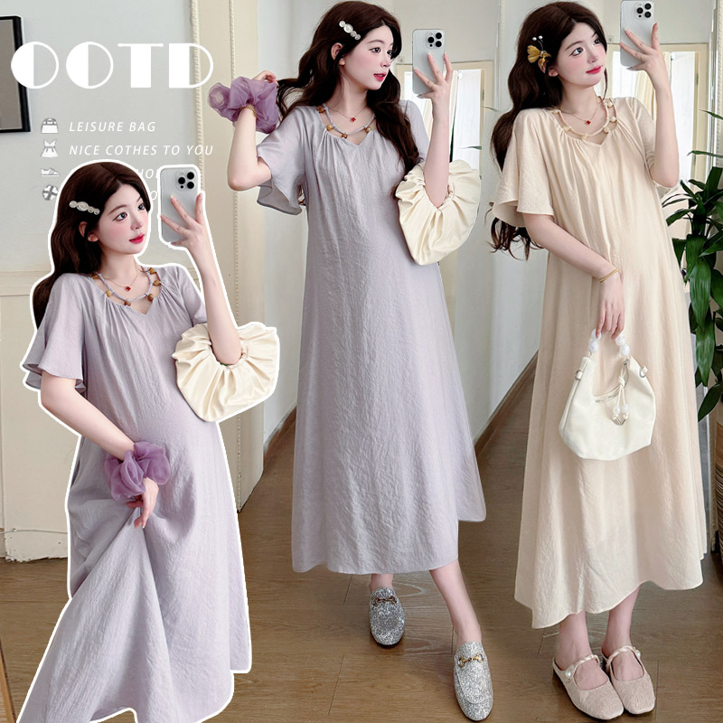 인터넷 유명인 섹션 임신 기간 착용 가져 가라. 중간 길이 치마 2026 여름 새로운 빅 사이즈 루즈핏 슬림해 보이는 출산 착용 드레스