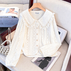 批发实拍大码女装2025胖mm秋冬季娃娃领减龄气质洋气百搭<b class='q'>蕾丝</b>开衫上衣