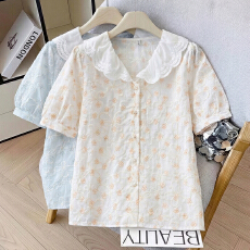 批发实拍大码女装2026胖mm夏季洋气<b class='q'>刺绣</b>法式百搭减龄小心机短袖<b class='q'>衬衫</b>