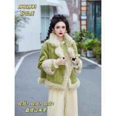 批发扣子家呤游诗人皮毛一体外套女冬季加绒厚款保暖翻领新款上衣