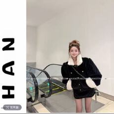 批发千金絮语<b class='q'>韩版</b>新款高级圆领夹棉加厚短款外套+高腰显瘦半身裙