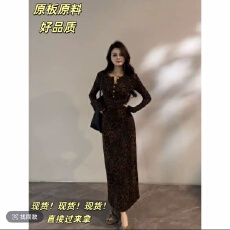 批发【大婷婷】秋冬新款时尚<b class='q'>豹纹</b>复古显瘦修身轻奢<b class='q'>连衣裙</b>长袖裙子