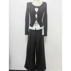 批发宋正恩1/12 韩系假两件镂空<b class='q'>蕾丝</b>打底衫女百搭长袖t恤上衣+裤子