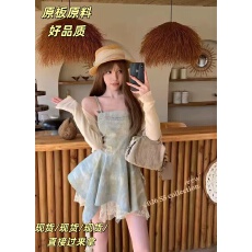 批发十三行2026春韩系学院风甜美针织<b class='q'>开衫</b>+晕染蕾丝吊带裙两件套装女