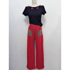 批发OS&oneshow夏季新款短袖套装<b class='q'>女休闲</b>宽松显瘦烫钻工装裤俩件套