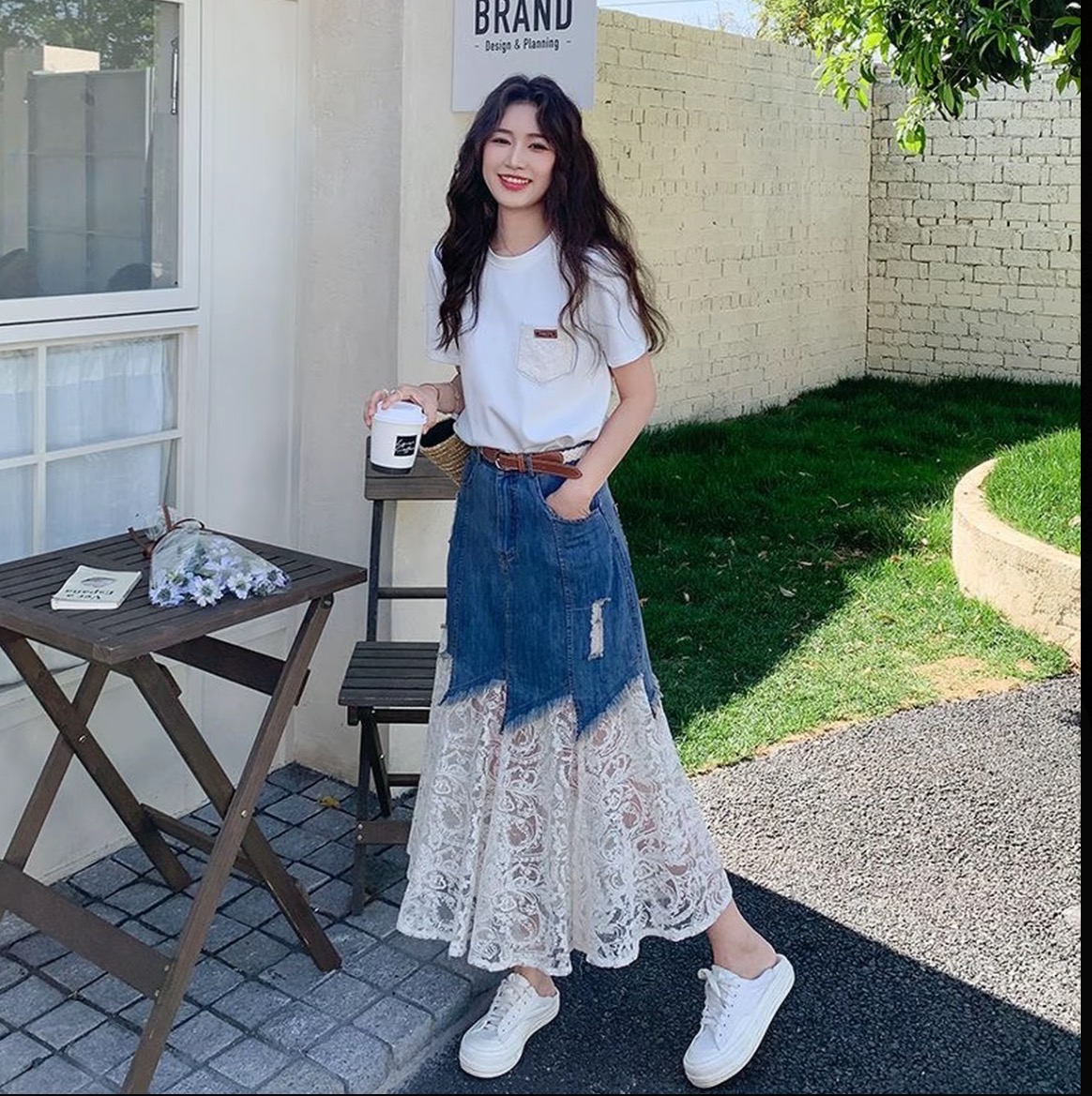 2026 봄 새로운 캐주얼 품격 데님 반신 스커트 맨위