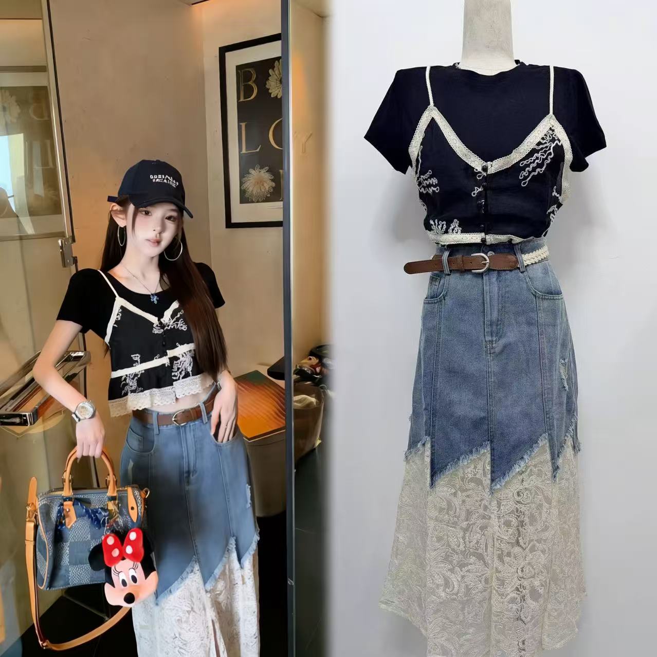 2026 봄 새로운 캐주얼 품격 데님 반신 스커트 맨위