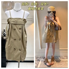 批发小雨姐姐【工装吊带】时尚双排扣工装风吊带连衣裙女飒爽