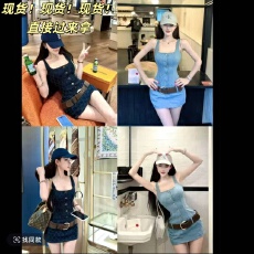 批发灰尘邓邓 【blue tone filter】小香风菱形格纹牛仔连衣裙