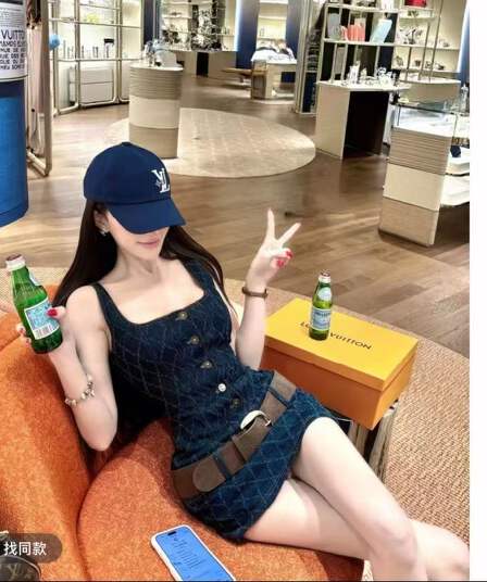 먼지 덩 덩 blue tone filter 작은 샤넬 스타일 다이아몬드 모양 체크무늬 데님 드레스