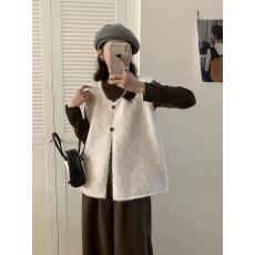 韩系简约两扣软糯慵懒风毛衣马甲女2025秋冬新款宽松叠穿针织背心