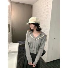 批发花边海军领绑带针织衫女秋冬韩系少女显瘦学院风修身长袖百搭上衣