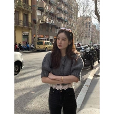 批发韩版 百搭泡泡袖中袖短款软糯<b class='q'>开衫</b><b class='q'>针织</b>上衣