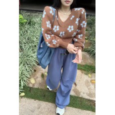 批发韩国2026春季新品时尚潮短款提花小众<b class='q'>针织</b>衫毛衣上衣