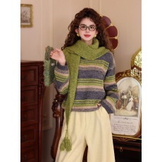 批发2025年新年新款港风复古条纹毛衣秋冬女休闲慵懒宽松针织上衣