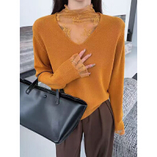 批发蕾丝拼接高领针织假两件女冬<b class='q'>浙江</b>普院毛衣<b class='q'>桐乡</b>高端嘉兴濮院羊绒衫