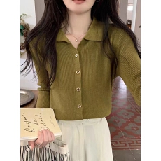 批发秋季2026新款polo领毛衣纽扣高级设计感别致长袖针织开衫打底上衣