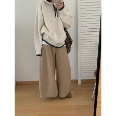 批发韩系半拉链连帽套头针织衫卫衣<b class='q'>女</b>秋冬外穿慵懒风宽松帽衫毛衣上衣