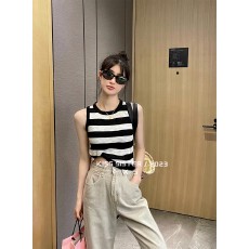 批发韩系简约条纹冰丝针织吊带背心女夏季新款外穿内搭短款上衣