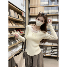 批发秋冬韩版纯欲蕾丝花边圆领安迪绒<b class='q'>针织</b>衫修身打底毛衣女