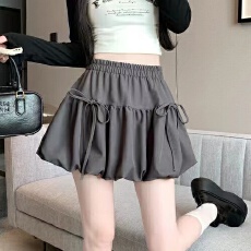 批发芭蕾风蝴蝶结女夏季a字<b class='q'>半身</b>裙蓬蓬裙松紧腰绑带花苞甜酷灯笼<b class='q'>短裙</b>