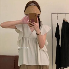 批发韩国chic大码女装宽松法式泡泡衫女遮肉显瘦凉爽娃娃领甜超仙<b class='q'>衬衫</b>