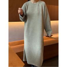 批发韩国chic秋冬简约圆领加厚长款大码<b class='q'>连衣裙</b>