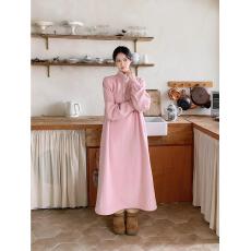 批发韩系古早少女可爱宽松休闲半拉链<b class='q'>卫衣</b>裙立领长袖<b class='q'>连衣裙</b>