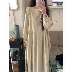 批发韩系复古方领百褶长袖<b class='q'>连衣裙</b>