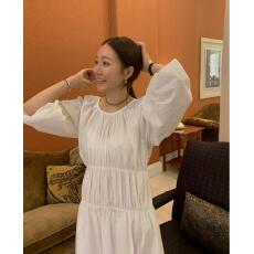 批发韩国chic春季复古简约浪漫宽松长款<b class='q'>连衣裙</b>