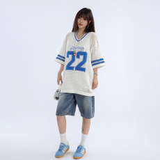 批发2025年夏季新款美式<b class='q'>街头</b>辣妹男女同款镂空针织短袖T恤