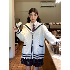 批发东京岁时记jk<b class='q'>制服</b>毛衣学院风白色<b class='q'>海军</b>领毛衣秋季新款针织开衫外套