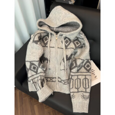 批发重工灰色费尔岛连帽<b class='q'>马海毛</b>毛衣外套女秋冬慵懒松弛感拉链针织<b class='q'>开衫</b>