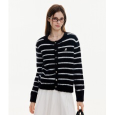 批发Azmi设计感小众<b class='q'>马海毛</b>条纹针织<b class='q'>开衫</b>外套女春秋季新款宽松显瘦毛衣