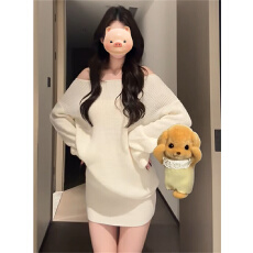 批发初秋韩系穿搭套装女早秋搭配一整套一字肩针织衫包臀短<b class='q'>裙子</b>两件套